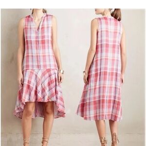 Maeve Phipps Swing Dress Gauzy Pink Plaid Size Small